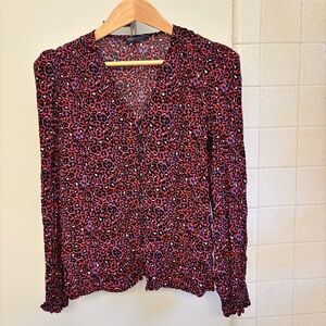 M&S Collection Womens Purple Red Blouse Size 6 Medium Office Peasant Indie Wild